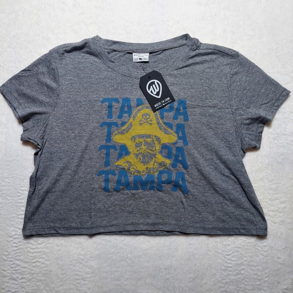 Where I'm From Crop Top Women Large Grey NWT Tampa Pirate Graphic Tee